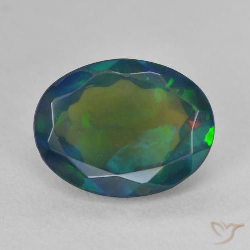 2.30ct Natural Multicolor Ópalo negro, Ovalada, Translúcido