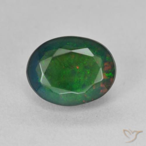1.43ct Natural Multicolor Ópalo negro, Ovalada, Translúcido