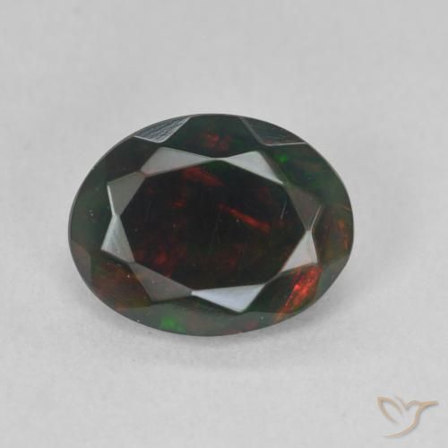 1.19ct Natural Multicolor Ópalo negro, Ovalada, Translúcido