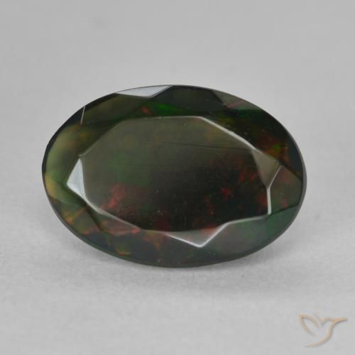 Ópalo negro Multicolor natural de 1.44 ct, Ovalada, Translúcido