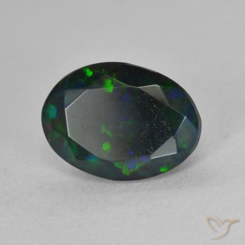 Ópalo negro Multicolor natural de 1.18 ct, Ovalada, Translúcido