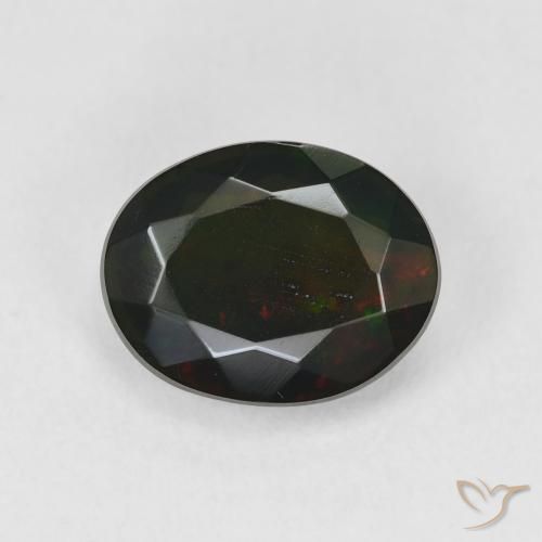 1.69ct Natural Multicolor Ópalo negro, Ovalada, Translúcido