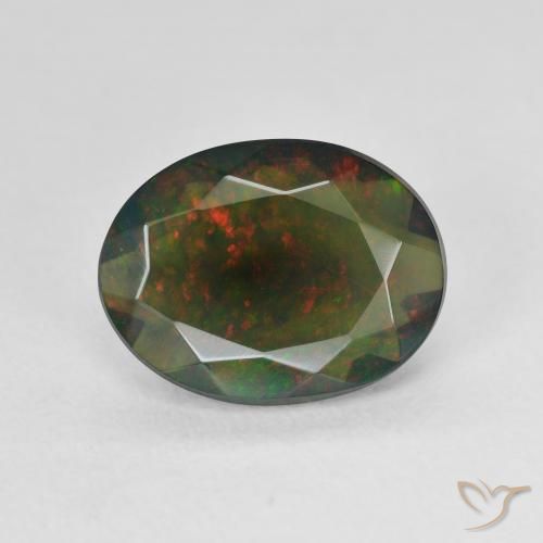 2.07ct Natural Multicolor Ópalo negro, Ovalada, Translúcido