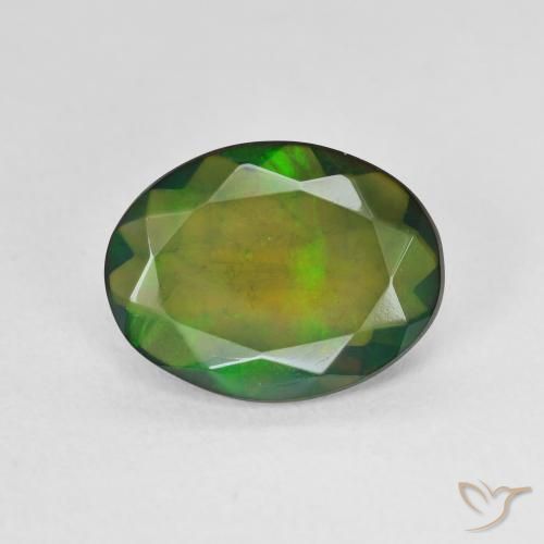 1.90ct Natural Multicolor Ópalo negro, Ovalada, Translúcido