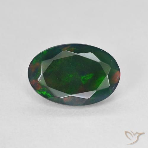 1.66ct Natural Multicolor Ópalo negro, Ovalada, Translúcido