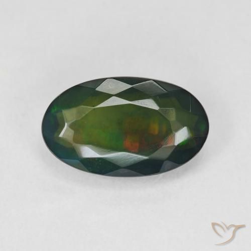 2.10ct Natural Multicolor Ópalo negro, Ovalada, Translúcido