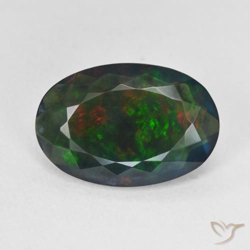 3.76ct Natural Multicolor Ópalo negro, Ovalada, Translúcido