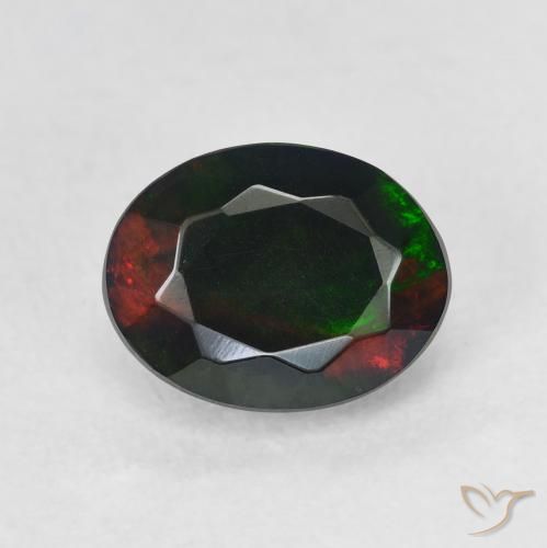 1.12ct Natural Multicolor Ópalo negro, Ovalada, Translúcido