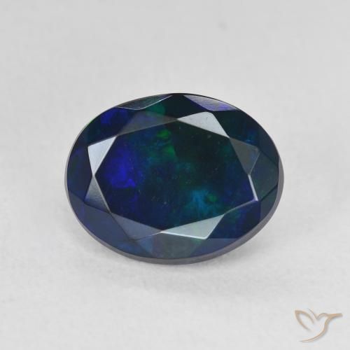 1.66ct Natural Multicolor Ópalo negro, Ovalada, Translúcido