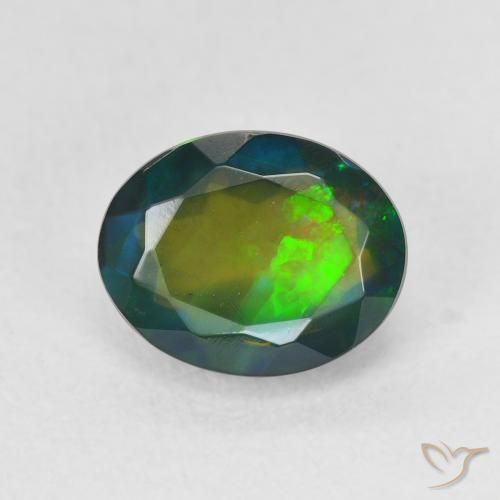 1.60ct Natural Multicolor Ópalo negro, Ovalada, Translúcido