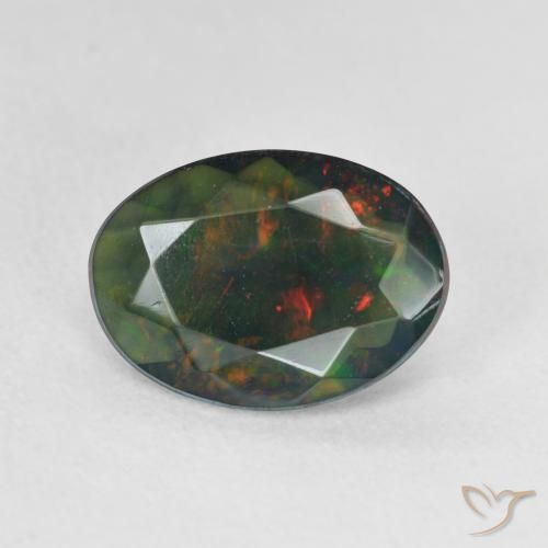 1.74ct Natural Multicolor Ópalo negro, Ovalada, Translúcido