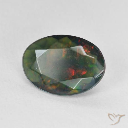 Ópalo negro Multicolor natural de 1.74 ct, Ovalada, Translúcido