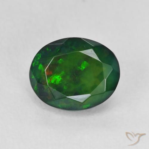 1.38ct Natural Multicolor Ópalo negro, Ovalada, Translúcido