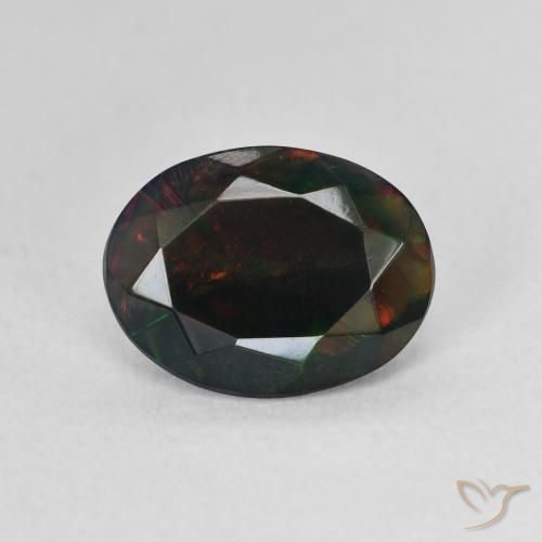 1.19ct Natural Multicolor Ópalo negro, Ovalada, Translúcido