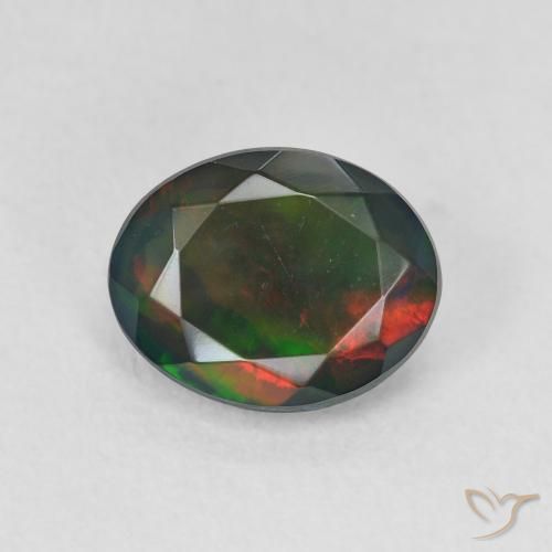 1.17ct Natural Multicolor Ópalo negro, Ovalada, Translúcido