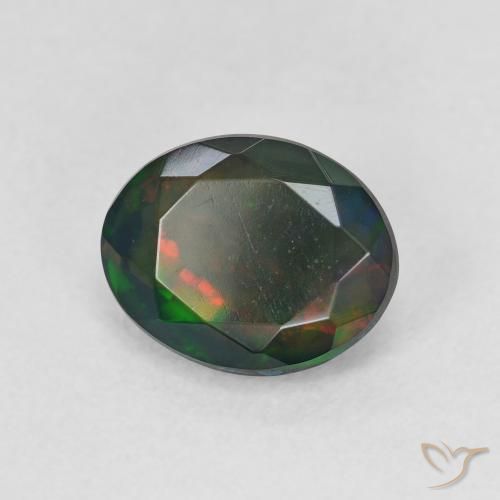 Ópalo negro Multicolor natural de 1.17 ct, Ovalada, Translúcido