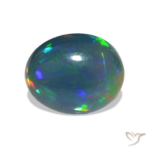 Ópalo negro Multicolor natural de 1.23 ct, Ovalada, Transparente