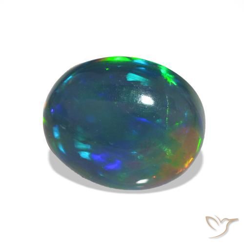 Ópalo negro Multicolor natural de 1.23 ct, Ovalada, Transparente