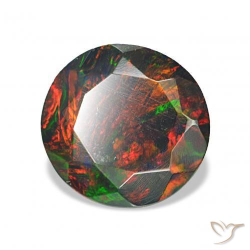 Ópalo negro Multicolor natural de 1.41 ct, Redondo, Opaco
