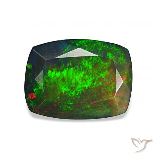 Ópalo negro Multicolor natural de 1.26 ct, Forma Cojín, Opaco