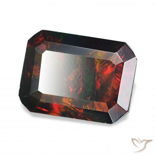 Ópalo negro Multicolor natural de 1.24 ct, Corte Octágono / Esmeralda, Opaco