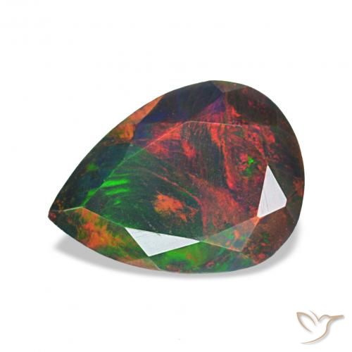 Ópalo negro Multicolor natural de 0.98 ct, En forma de pera, Opaco