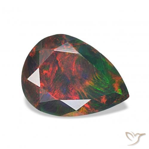 Ópalo negro Multicolor natural de 0.98 ct, En forma de pera, Opaco