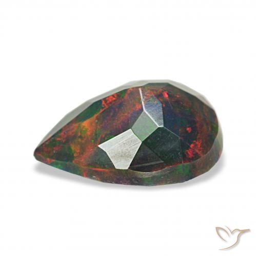 Ópalo negro Multicolor natural de 0.98 ct, En forma de pera, Opaco
