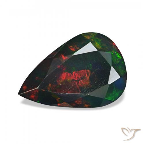 Ópalo negro Multicolor natural de 1.41 ct, En forma de pera, Opaco