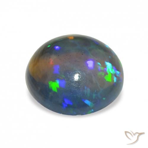 Ópalo negro Multicolor natural de 3.18 ct, Redondo, Transparente