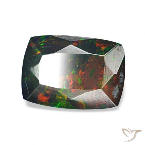 Ópalo negro Multicolor natural de 1.08 ct, Corte Cojín, Opaco