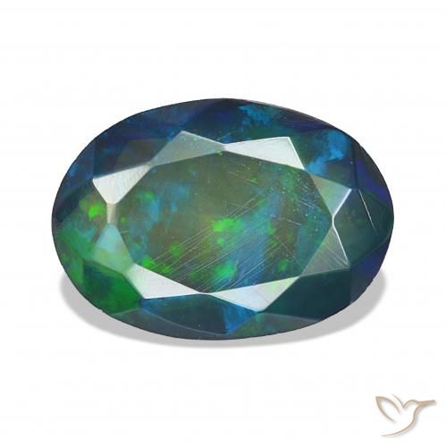 Ópalo negro Multicolor natural de 1.44 ct, Ovalada, Opaco