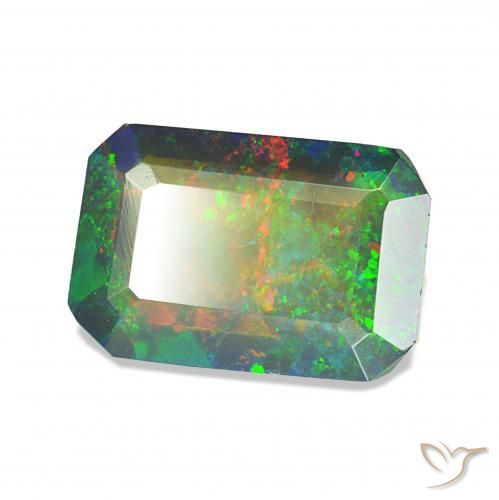 Ópalo negro Multicolor natural de 1.24 ct, Corte Octágono / Esmeralda, Opaco