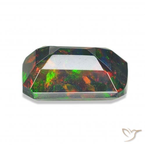 Ópalo negro Multicolor natural de 1.55 ct, Corte Octágono / Esmeralda, Opaco