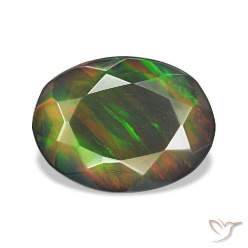 Ópalo negro Multicolor natural de 1.10 ct, Ovalada, Opaco