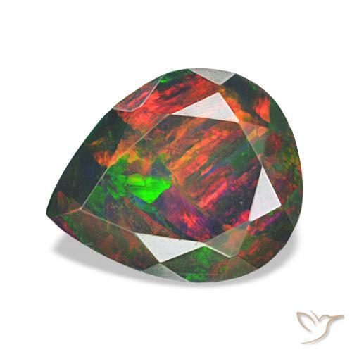 Ópalo negro Multicolor natural de 1.07 ct, En forma de pera, Opaco
