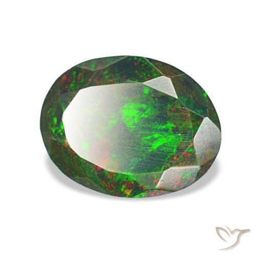 Ópalo negro Multicolor natural de 0.83 ct, Corte Óvalo, Opaco