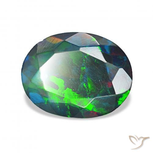 Ópalo negro Multicolor natural de 1.27 ct, Corte Óvalo, Opaco