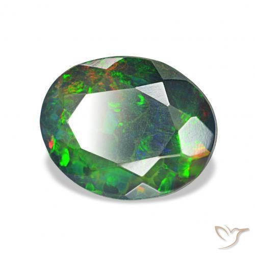 Ópalo negro Multicolor natural de 1.19 ct, Ovalada, Opaco