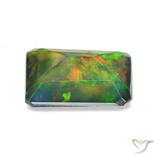 Ópalo negro Multicolor natural de 0.77 ct, Corte Octágono / Esmeralda, Opaco