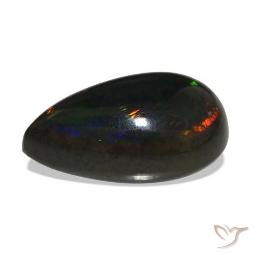 Ópalo negro Multicolor natural de 12.50 ct, En forma de pera, Opaco