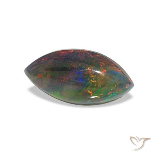 Ópalo negro multicolor natural de 0,78 ct, marquesa, translúcido