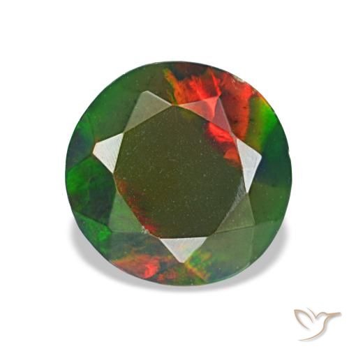 Ópalo negro multicolor natural de 1,13 ct, corte redondo, opaco