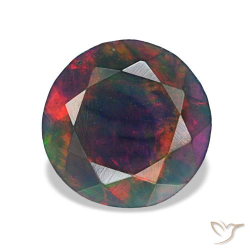 Ópalo negro multicolor natural de 1,18 ct, corte redondo, opaco