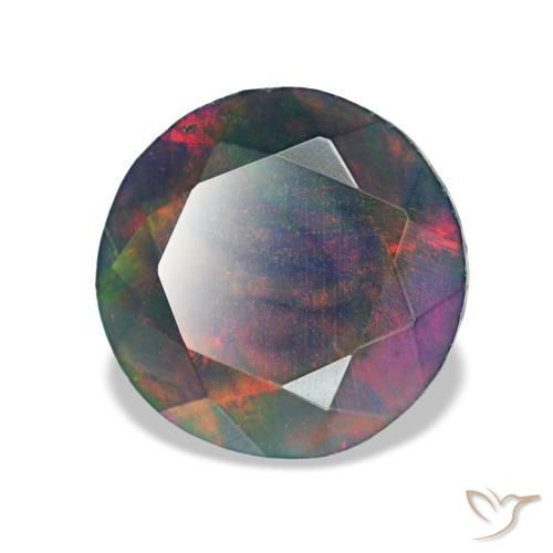 Ópalo negro multicolor natural de 1,18 ct, corte redondo, opaco