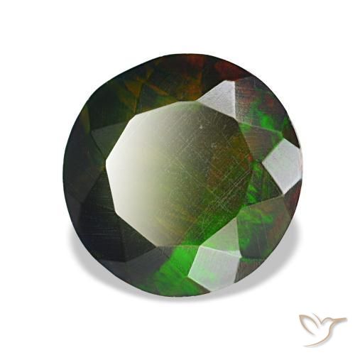 Ópalo negro multicolor natural de 1,69 ct, corte redondo, opaco
