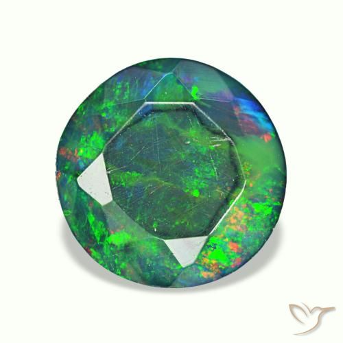 Ópalo negro multicolor natural de 1,62 ct, corte redondo, translúcido