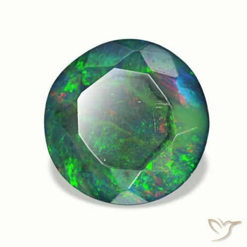 Ópalo negro multicolor natural de 1,62 ct, corte redondo, translúcido