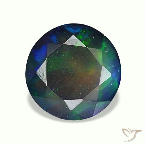 Ópalo negro multicolor de 1,91 ct, redondo, translúcido