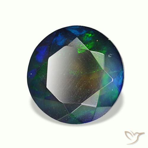Ópalo negro multicolor natural de 1,91 ct, corte redondo, translúcido